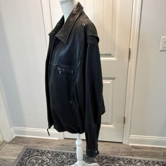American Classics Men's Size XXL Black Leather Quilt Lined Bomber Jacket Pockets - Picture 8 of 16